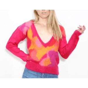 Vintage Renee Tener Jeanne Pierre Mohair Blend Watercolor Knit V-Neck Sweater S